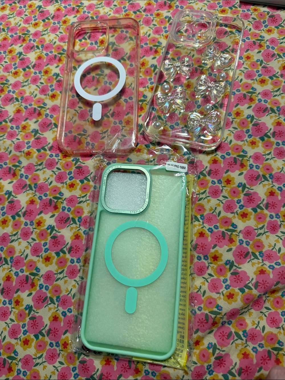 Clear Decorative and MagSafe-Compatible Phone Case - Mint, Pink, Clear